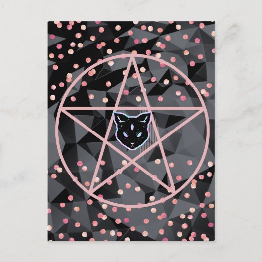 WiizyWitch Magic Witch Cosmic Cat Pentacle Magick Briefkaart (Voorkant)
