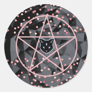 WiizyWitch Magische Heks Kosmische Kat Pentakel Ma Ronde Sticker