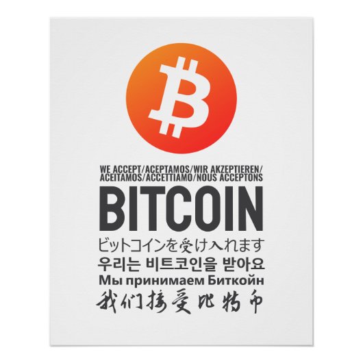 Wij accepteren Bitcoin (meertalig) Perfect Poster (Voorkant)