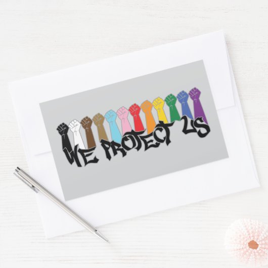Wij beschermen ons rechthoekige sticker (Envelop)