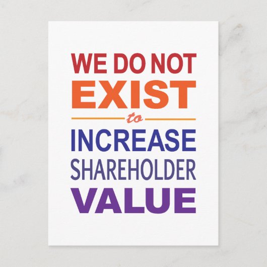 Wij bestaan niet voor aandeelhouders briefkaart (Voorkant)