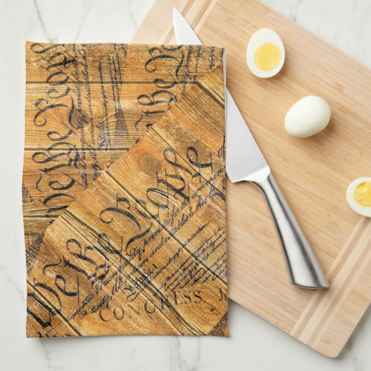 Wij de Amerikaanse grondwet Rustisch Hout Theedoek (Quarter Fold)