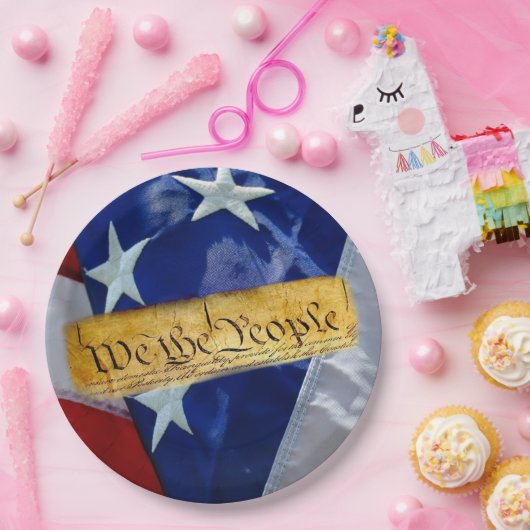 Wij, de mensen-Amerikaanse grondwet en vlag Papieren Bordje (Feest)