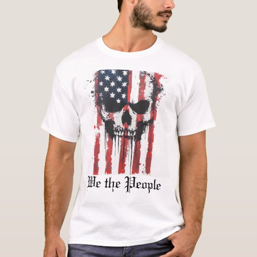 Wij, de mensen schedel Amerikaanse vlag T-shirt (Voorkant)