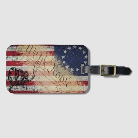 Wij de People Betsy Ross Amerikaanse vlag en slang Bagagelabel (Voorkant (horizontaal))