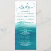 Wij doen Blauwgroen Ombre Waterverf Wave bruiloft Programmakaart (Voorkant)