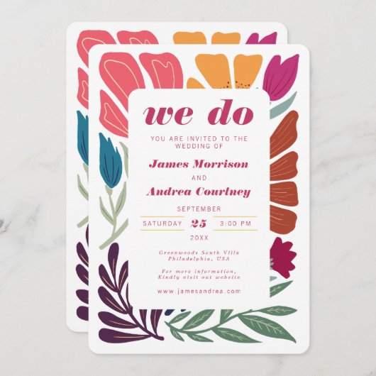 Wij doen Boho chique retro kleurrijke bloemenbruil Kaart (Voorkant / Achterkant)