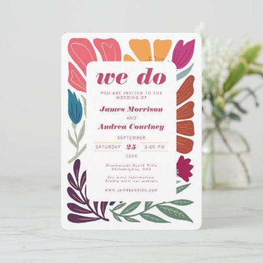 Wij doen Boho chique retro kleurrijke bloemenbruil Kaart (Staand voorkant)
