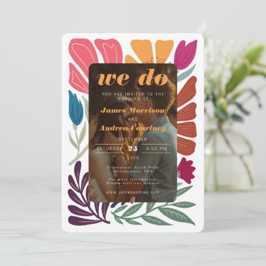 Wij doen Boho chique retro kleurrijke foto bloemig Kaart (Staand voorkant)