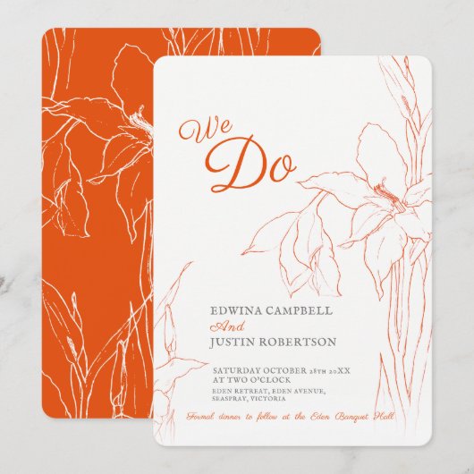 Wij doen botanica gladiolus lijn kunst sinaasappel kaart (Voorkant / Achterkant)