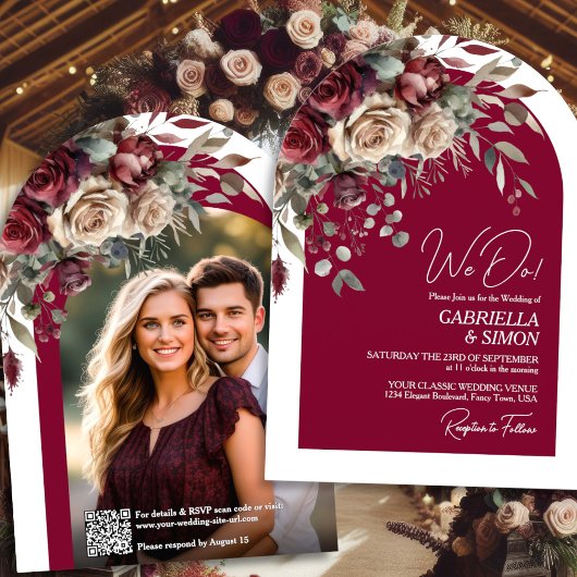 Wij doen Bourgondische Rozen QR Code & Photo Arch  Kaart