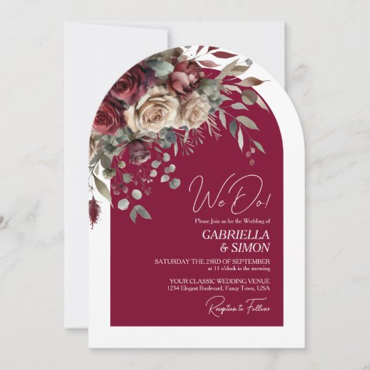 Wij doen Bourgondische Rozen QR Code & Photo Arch  Kaart (Voorkant)