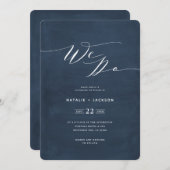 Wij doen de elegante bruiloft van de blauw manuscr aankondiging (Voorkant / Achterkant)