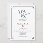 "Wij doen" Dusty Blue & Red Wedding Kaart (Voorkant)