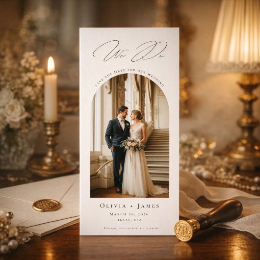 Wij doen Elegante Boog Foto Oude Geld Huwelijk Save The Date