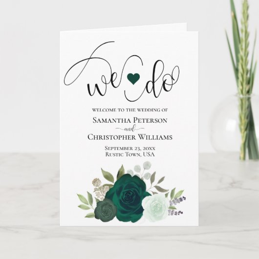 Wij doen Elegante Smaragdgroene Boho Rozen Trouwfe Programma (Voorkant)