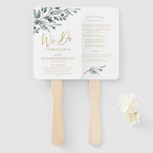 Wij doen Eucalyptus laat groen bruiloft programma' Handwaaier (Voorkant en achterkant)