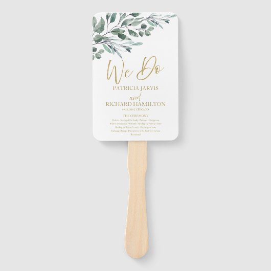 Wij doen Eucalyptus laat groen bruiloft programma' Handwaaier (Voorkant)