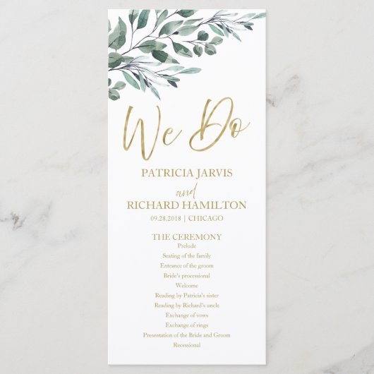 Wij doen Eucalyptus laat groen bruiloft programma' Programmakaart (Voorkant)