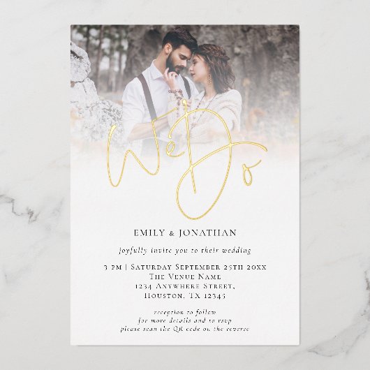 Wij Doen Foto-overlay QR-code-script Trouw Echt  Folie Uitnodiging (Voorkant)