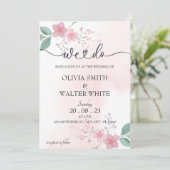 Wij doen, minimalistische roze bloemenbruiloft uit kaart (Staand voorkant)