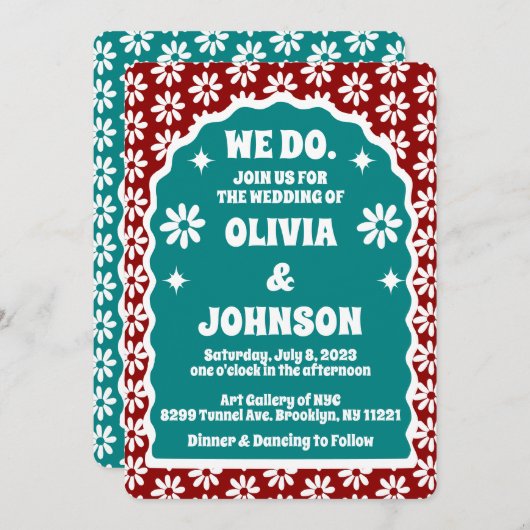 Wij doen modern vet rood Blauwgroen retro boho mad Kaart (Voorkant / Achterkant)