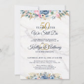 WIJ DOEN NOg Elegant Bloemig Goud Marine Huwelijks Kaart (Voorkant)