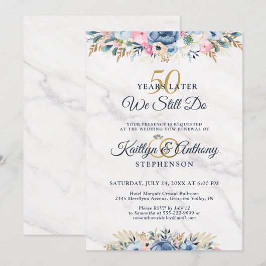 WIJ DOEN NOg Elegant Bloemig Goud Navy Geloften He Kaart (Voorkant / Achterkant)