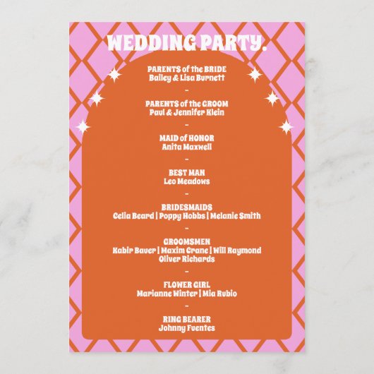 Wij doen Oranje Retro Boho Wedding Order of Servic Programmakaart (Achterkant)