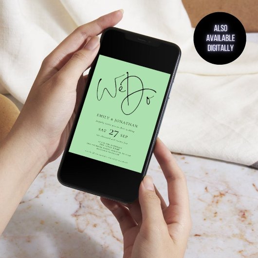 Wij doen QR Code Celadon Green Wedding Invitation Kaart