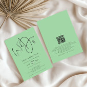 Wij doen QR Code Celadon Green Wedding Invitation Kaart