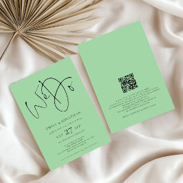 Wij doen QR Code Celadon Green Wedding Invitation Kaart