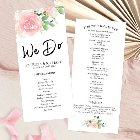 Wij Doen Roze Blush Rozen Bloemen Huwelijksprogram