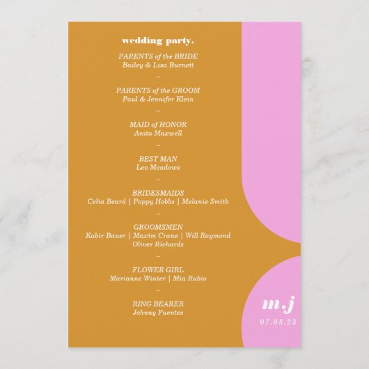 Wij doen Roze Retro Stijl Bruiloft Orde van Servic Programmakaart (Achterkant)