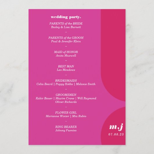 Wij doen Roze Retro Stijl Bruiloft Orde van Servic Programmakaart (Achterkant)