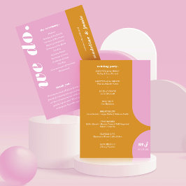 Wij doen Roze Retro Stijl Bruiloft Orde van Servic Programmakaart