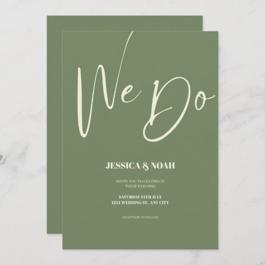 Wij doen Sage Green minimalistische bruiloft uitno Kaart (Voorkant / Achterkant)