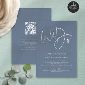 Wij doen script Dusty Blue White QR bruiloft Kaart