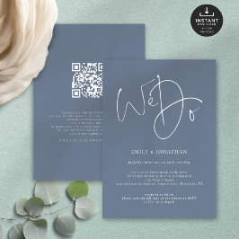 Wij doen script Dusty Blue White QR bruiloft Kaart