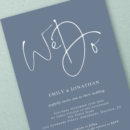 Wij doen script Dusty Blue White QR bruiloft Kaart