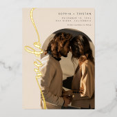 Wij doen Verticale Boho Arch Beige Foto Save the D Folie Uitnodiging (Voorkant)