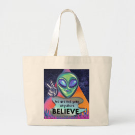 Wij gaan nergens heen, geloof  grote tote bag