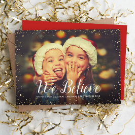 Wij geloven | Glitz faux glitter foto overlay Feestdagenkaart
