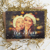 Wij geloven | Glitz faux glitter foto overlay Feestdagenkaart