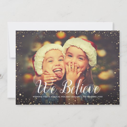 Wij geloven | Glitz faux glitter foto overlay Feestdagenkaart (Voorkant)