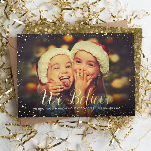 Wij Geloven Gold Glitz Foto Overlay Folie Feestdagenkaart