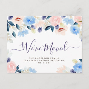 Wij hebben Bewegd manuscript blauwe pastel bloemen Briefkaart