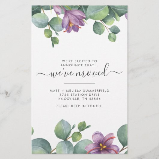 Wij hebben het Adres Eucalyptus Paarse Groene Bewe Briefpapier (Voorkant)