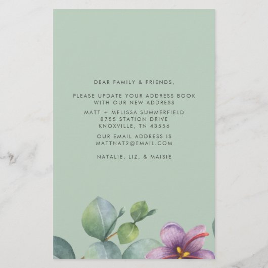 Wij hebben het Adres Eucalyptus Paarse Groene Bewe Briefpapier (Achterkant)