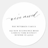 Wij hebben zwart wit elegant manuscript nieuw adre ronde sticker (Voorkant)
